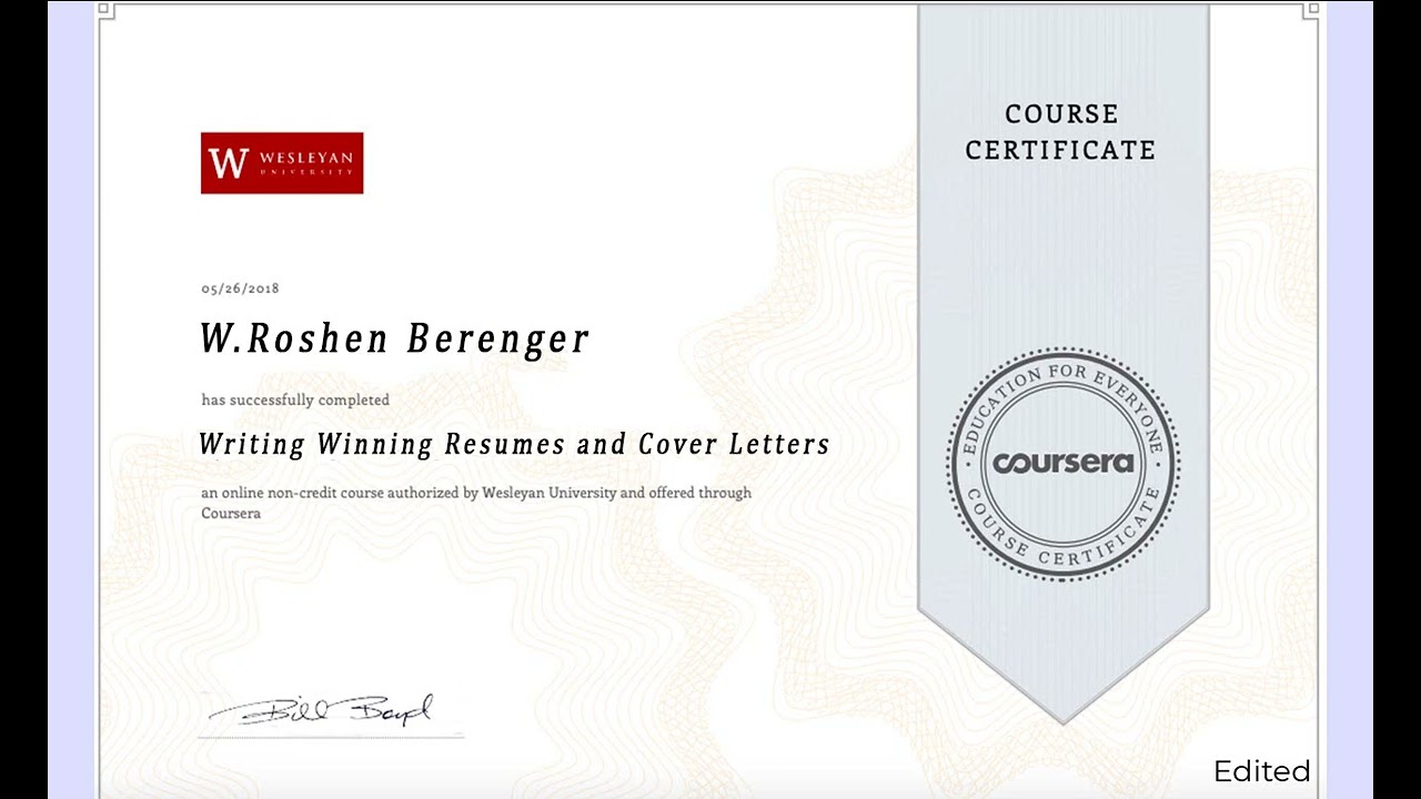 Certificate Writing Wining Resumes and Cover Letters from Coursera