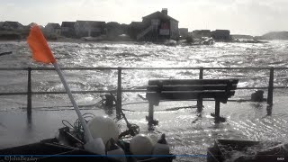 Storm Eunice arrives at Mudeford Quay near Christchurch Dorset as 100mph winds hit southern UK.