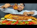 Whole fish fry eating challenge with chilli big full fish fry eating steak eating eating show