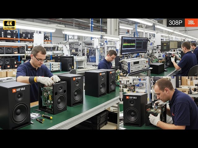 Inside the JBL factory: the production process of the JBL 308P MkII monitor speakers.