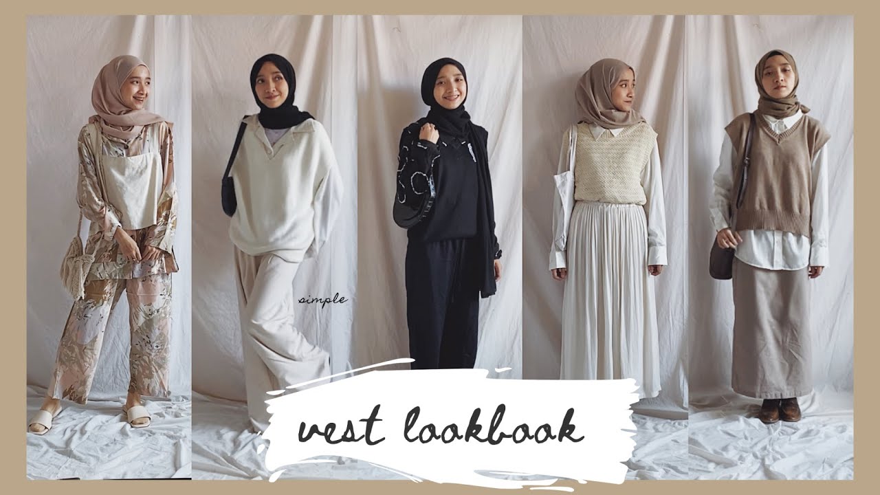Lookbook 11 Vest Outfit Ideas / Academia Style / Simple Hijab Outfit