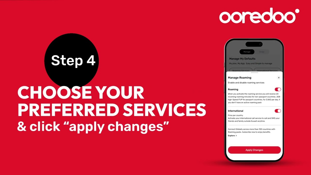 Enable international and roaming services on Ooredoo App