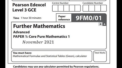 Core Pure Paper 1 2021 Pearson Edexcel A level Further Maths