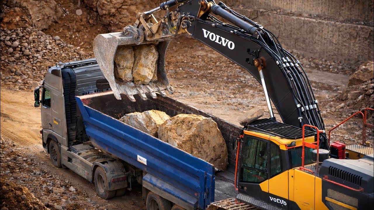 Volvo EC380EL Excavator Loading Giant Rocks | Expert Operator at Work