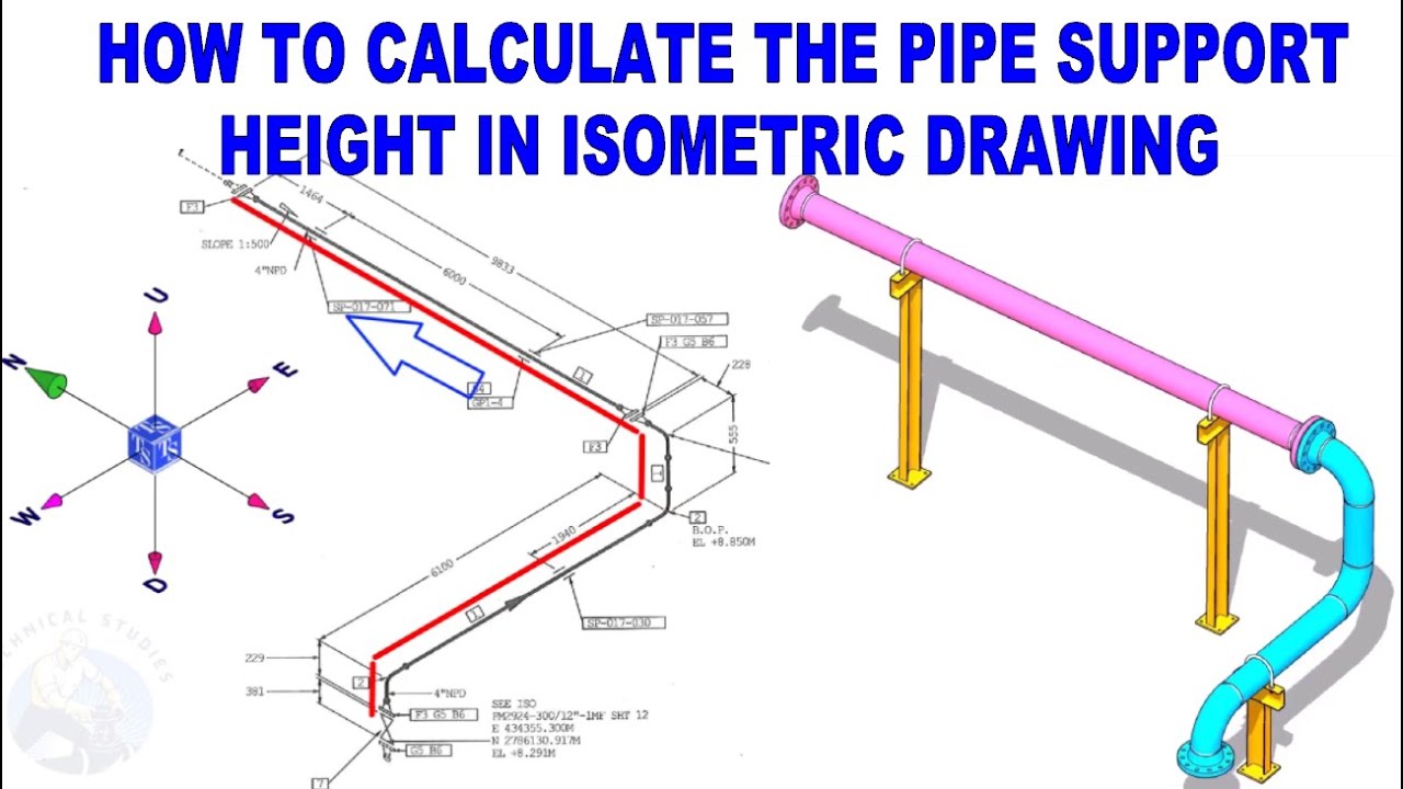 Как рассчитать высоту опор труб в изометрическом дренаже трубопровода.