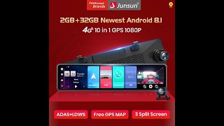 Автомобильное зеркало Junsun A103. Android8.1, 2ГБ + 32ГБ, 4G, Wi-Fi, Bluetooth, 1080p, 12&quot;, ADAS