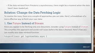 Resolving the Flutter & Stream : The getter 'name' was called on null Error