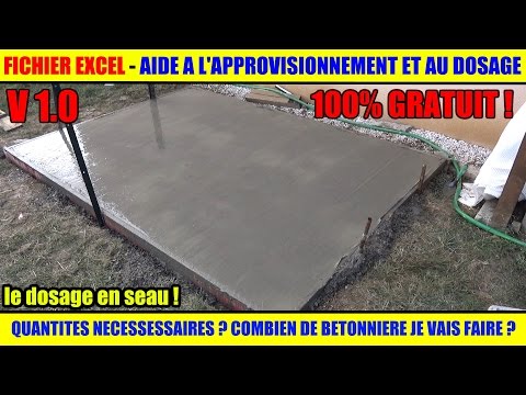 dalle en béton armé gérer les dosages béton ciment sable gravillon bétonnière - FICHIER EXCEL