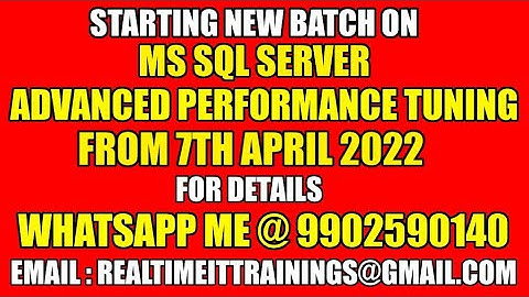 Starting NEW BATCH on SQL DBA Advanced Performance Tuning