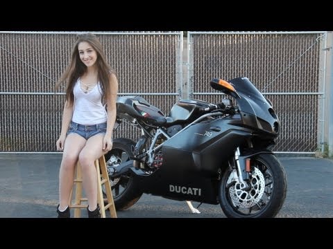 The Cutest Young Teen and a Sexy Black DUCATI Motorcycle