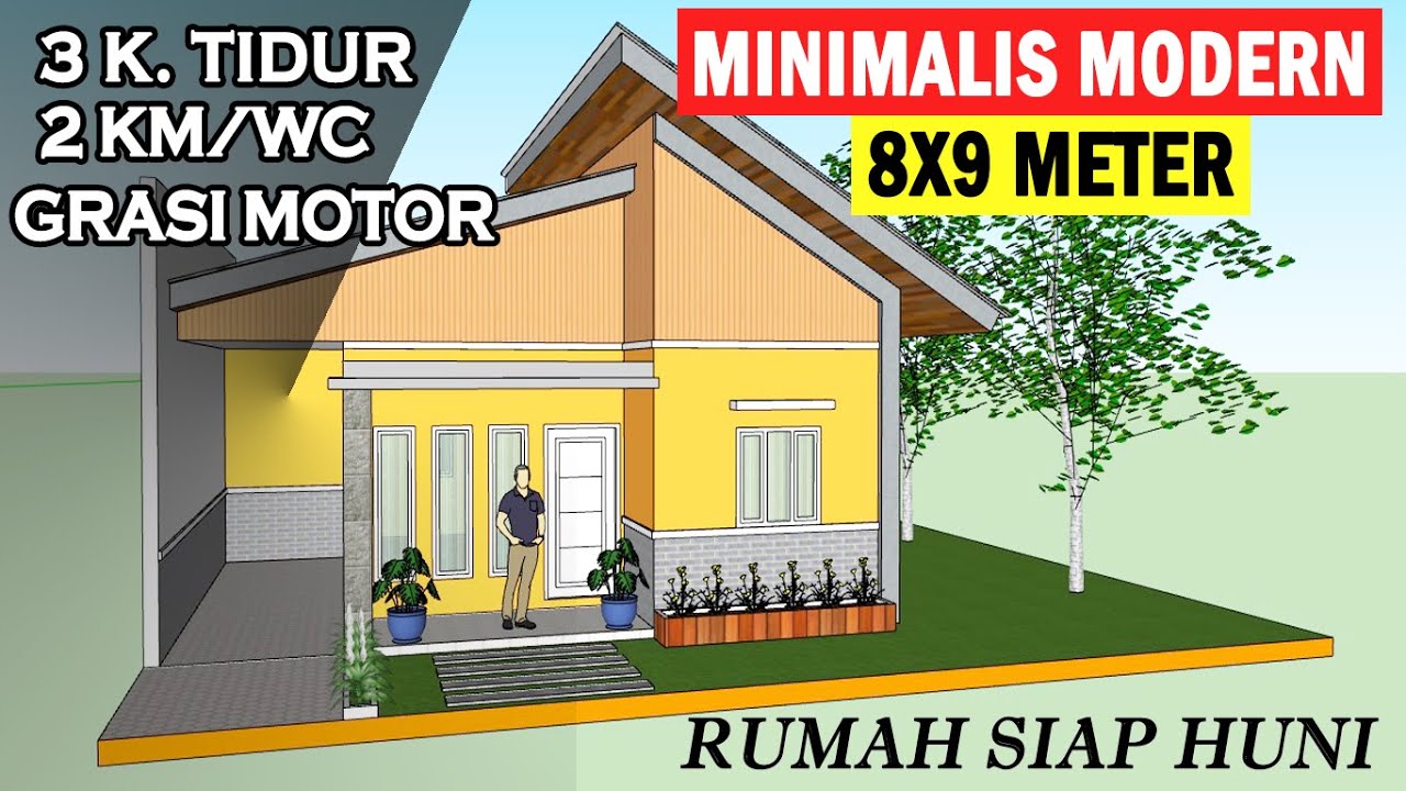 Desain Rumah Minimalis 8x9 3 Kamar Tidur