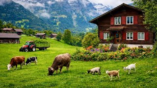 Switzerland countryside - Relaxing Rainy walk in the most beautiful Villages - Rain ambience