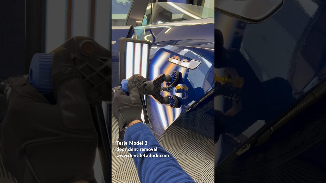 Tesla door dent repair how to glue pull door dents out aluminium
