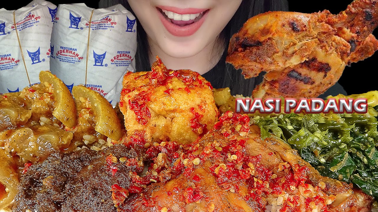 LAMAK BANA ‼ ASMR NASI PADANG KOMPLIT ( RENDANG, GULAI TUNJANG, AYAM BAKAR, TAHU PEDAS,PEYEK UDANG )