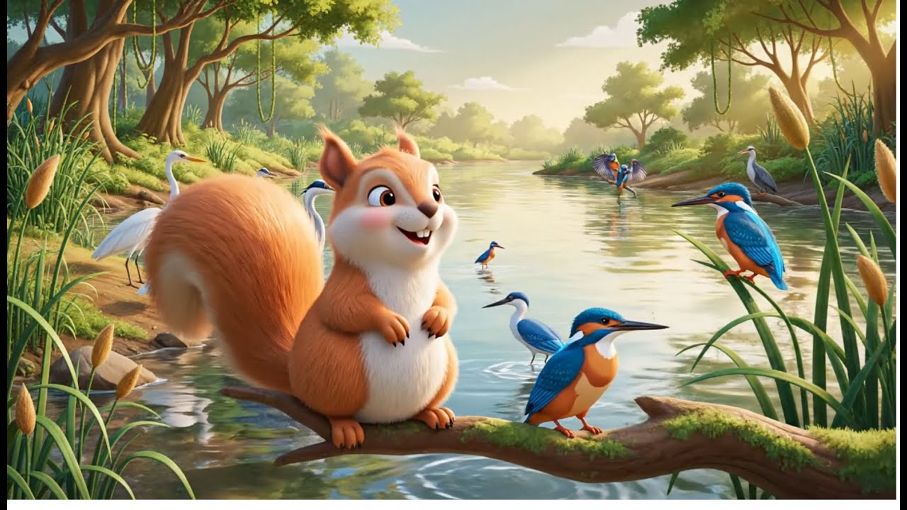Squirrel Riding A Fish Squirrel by the River 🐿️🐦🐟 | Fun with Fishing Birds | Kids Nature ...