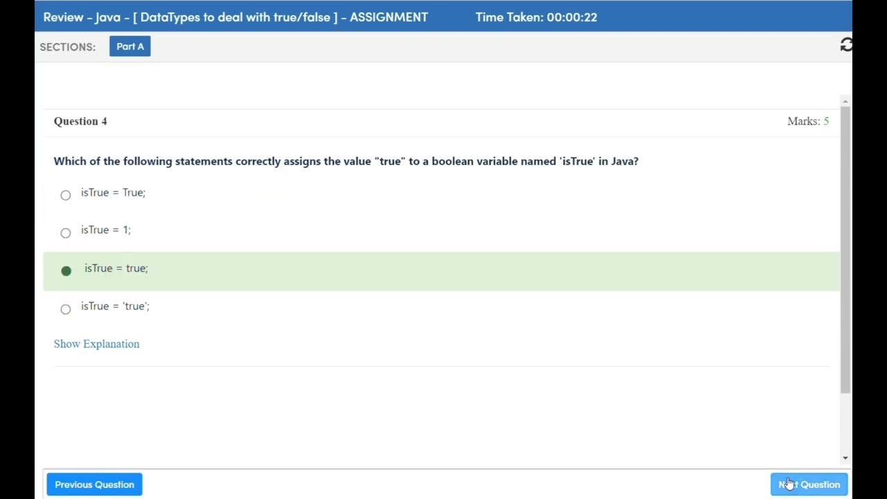 Quiz 10 - DataTypes to deal with true/false - Kodnest Dream Factory ...