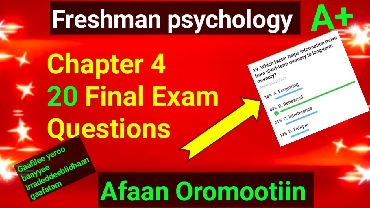FRESHMAN PSYCHOLOGY FINAL EXAM QUESTIONS FROM CHAPTER 4: Memory and ...