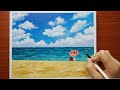 Easy Seascape Beach Painting - Ocean Acrylic Painting for Beginners Step by Step - Relaxing