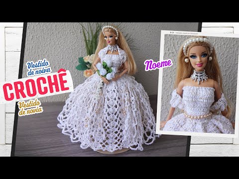 Vestido de noiva de crochê para Barbie