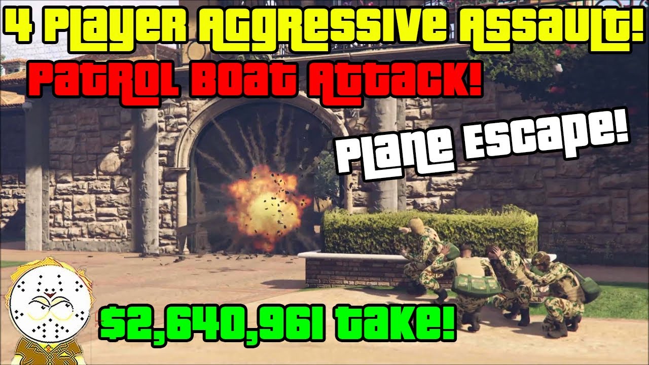 GTA Online Cayo Perico Heist Epic 4 Player Assault  Patrol Boat Aggressive Approach $2,640,961 Take