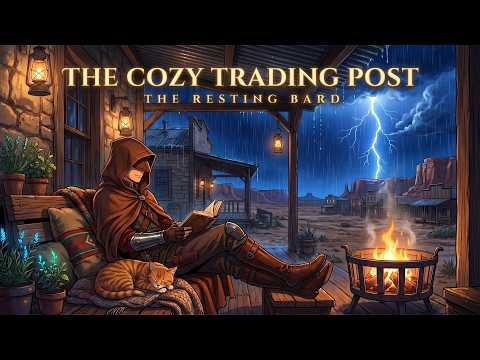 Cozy Frontier Porch 🌧️ Medieval Fantasy Music & Thunderstorm on Tin Roof to Study & Read