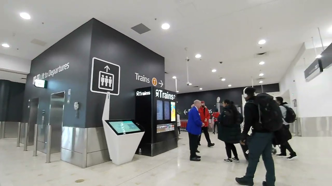 Sydney International Airport arrival walk to train station