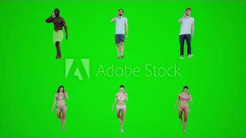 person walking green screen 3d men and women walking chromakey animation Rendering from front angle