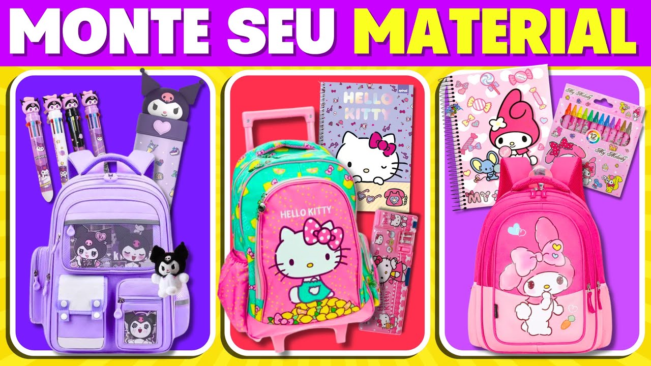 🎒 MONTE SEU MATERIAL ESCOLAR 💜​KUROMI ❤️​ HELLO KITTY 🩷​ MY MELODY ✨ material escolar sanrio