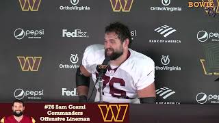 Washington @commanders OL Sam Cosmi speaks to the Media August 1, 2023 From Training Camp