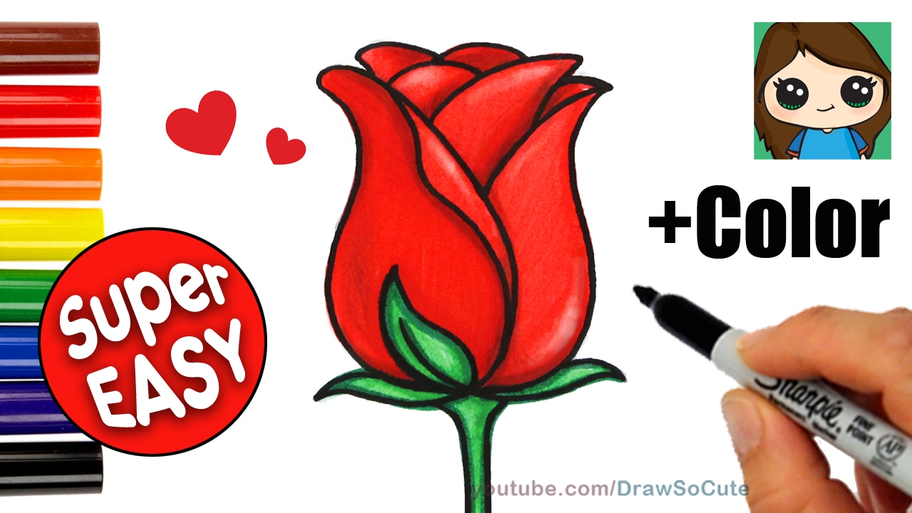 How to Draw + Color a Rose Super EASY Realistic - YouTube