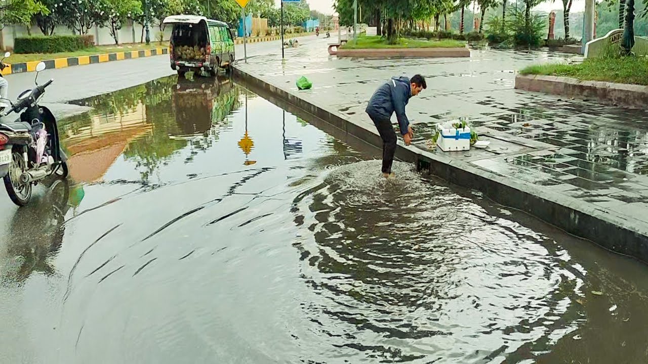 Unclog Culvert Drain Flood Rain On Street Road After Heavy Rain - YouTube