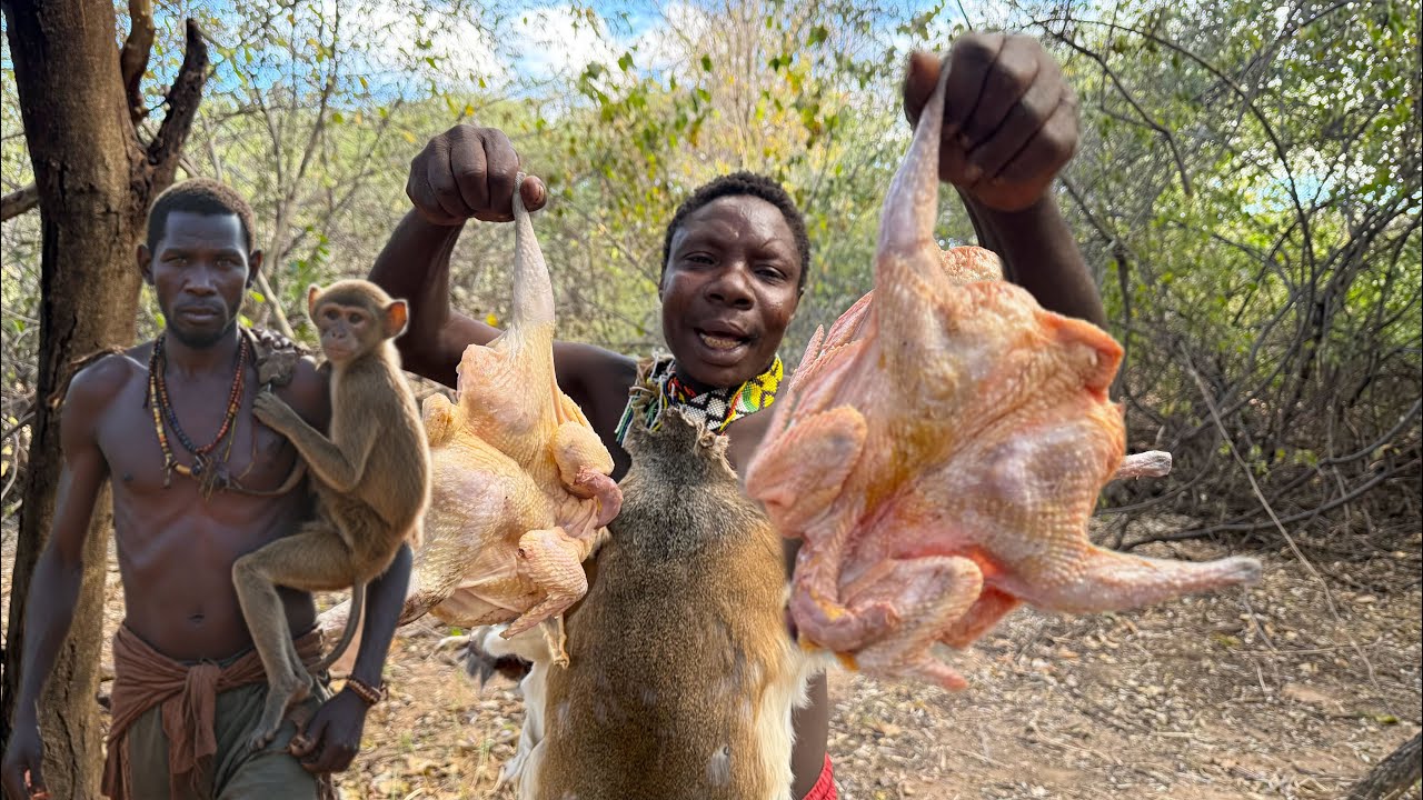 Discover Hadzabe Wild Hunt and Cooking | monkey eating tribe