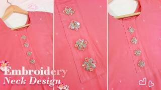 Floral Neck Design with Beads and Sequins | Hand Embroidery Beadwork Design Tutorial