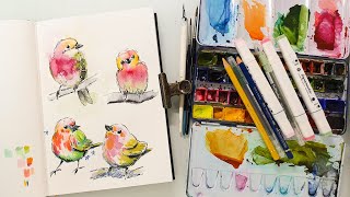 Draw with Me - Sketching Birds with Ink, Watercolor, Markers and Colored Pencils