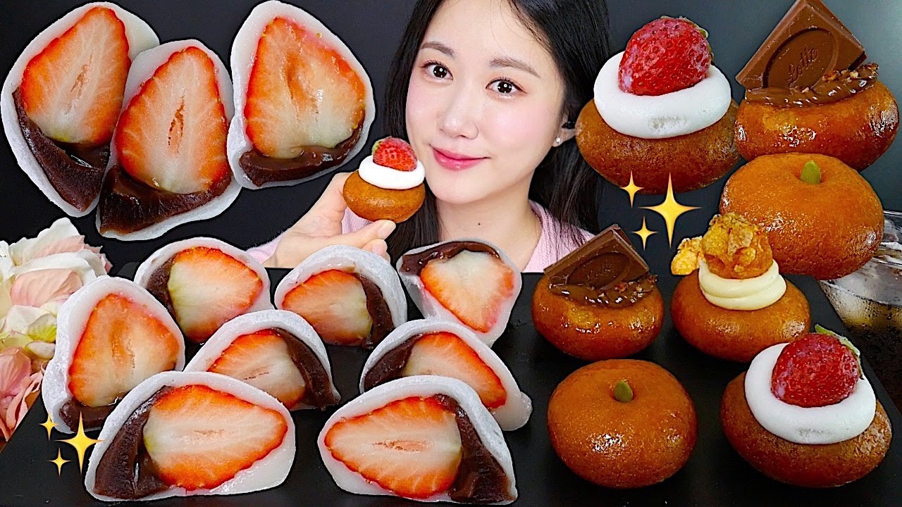 Клубничный Моти🍓 Традиционный Корейский Десерт✨ eating show | asmr mukbang korean