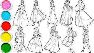 How to draw Princesses Disney - Cinderella, Elsa, Anna, Rapunzel, Ariel, Jasmine, Belle, Snow White