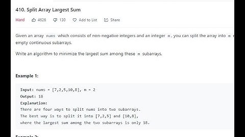 Split array largest sum | leetcode 410