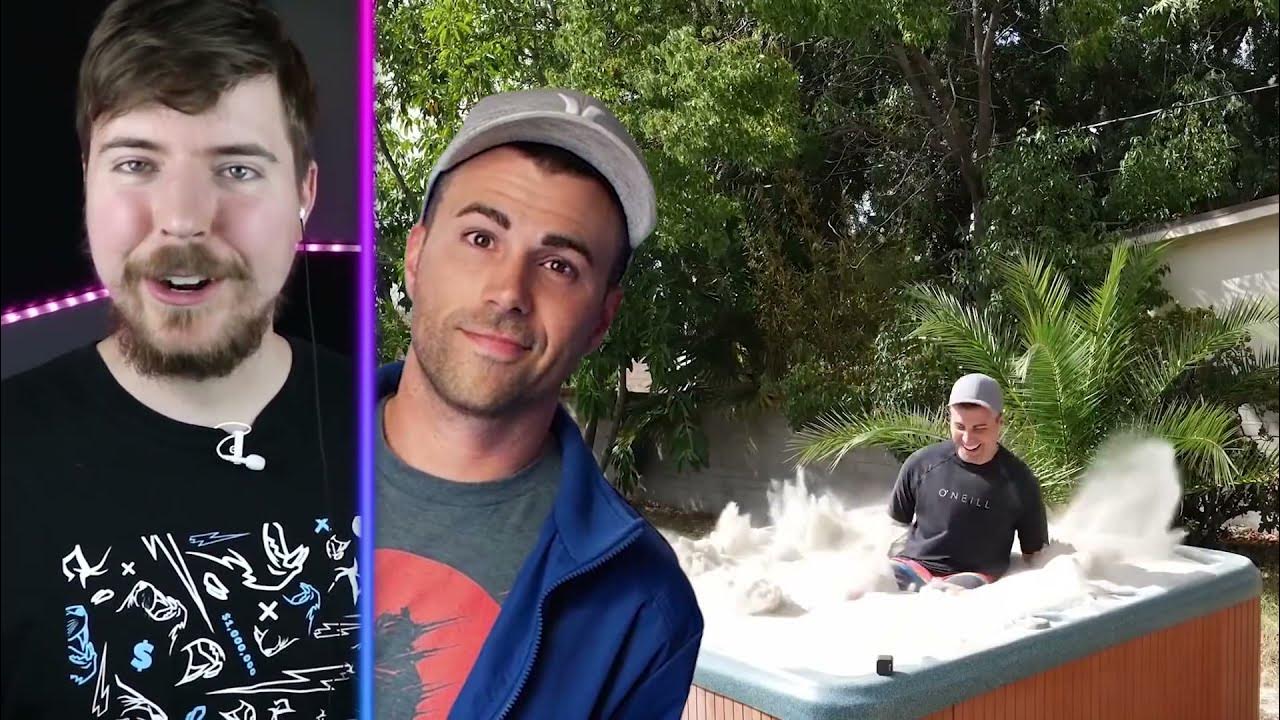 Mr. Beast and Chris reacts to Mark Rober's liquid sand hot tub. YouTube