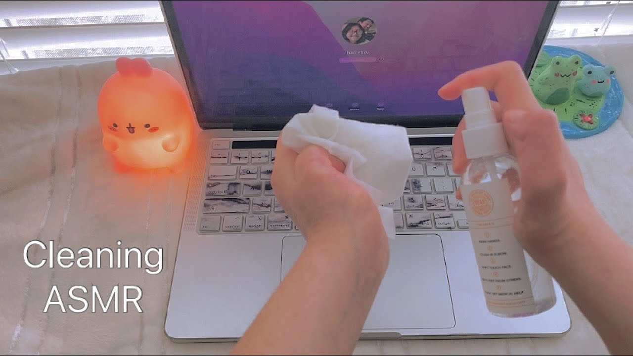 ASMR cleaning laptop 💻 cleaning sounds relaxing spraying, wiping