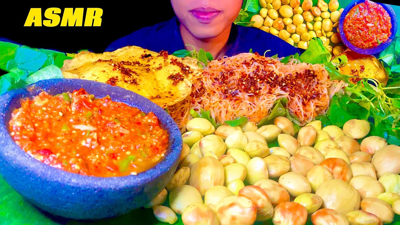 ASMR 1 KG RAW JENGKOL 🤯 CRUNCHY WITH SPICY CHILI OIL RICE VERMICELLI 🌶️ | INDONESIAN MUKBANG