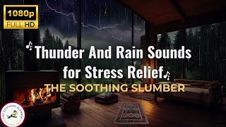 Thunder And Rain Sounds | Deep Sleep Soothing Slumber  | Cabin Fireplace