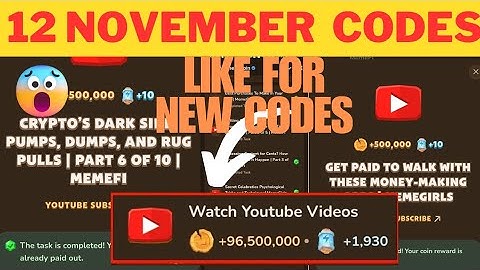 Memefi All Video Codes 12 November | Memefi youtube video codes today | Memefi new video codes