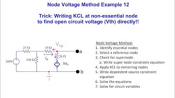 Node Voltage Method - Example 12 (Trick: Useful Technique When Solving for Open Circuit Voltages)