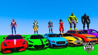 SPIDERMAN Epic Mega ZIG-ZAG RAMP Challenge for Cars MonsterTrucks! SuperHero Hulk Venom Goku – GTA 5