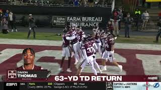 Miss State 63 yard punt return TD right before halftime vs Georgia