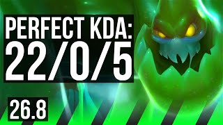 ZAC vs XIN ZHAO (JGL) | Perfect KDA: 22/0/5 | KR Grandmaster | 26.8