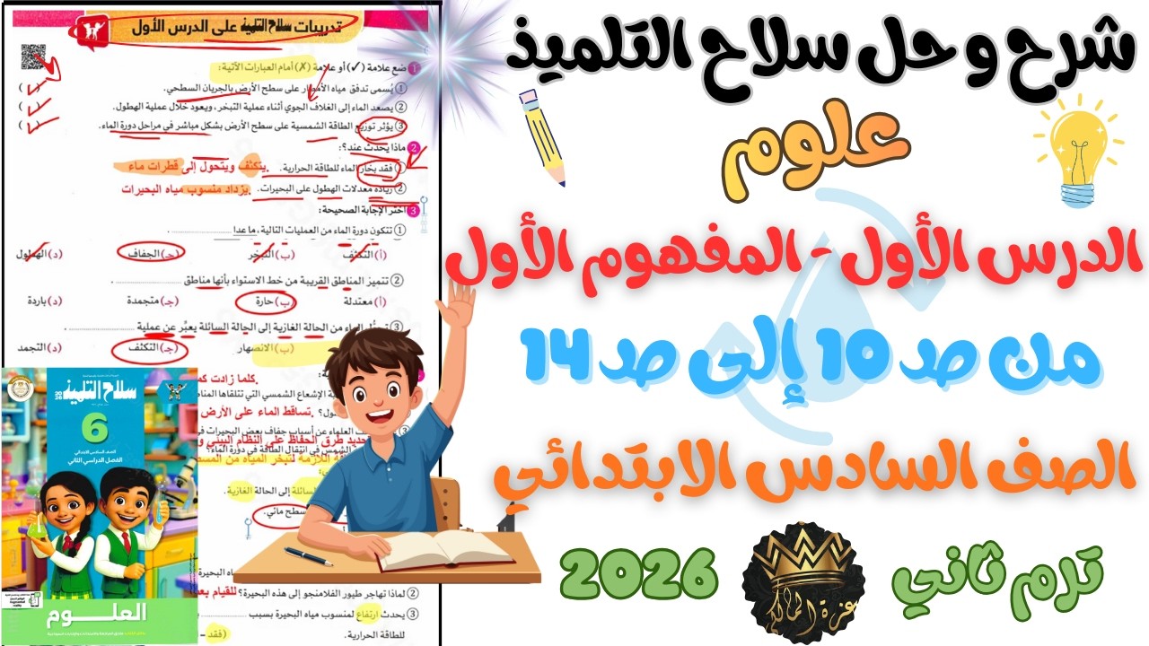 شرح الدرس الأول من المفهوم (1) انتقال الطاقة خلال دورة الماء – علوم السادس الابتدائي – ترم ثاني 2026
