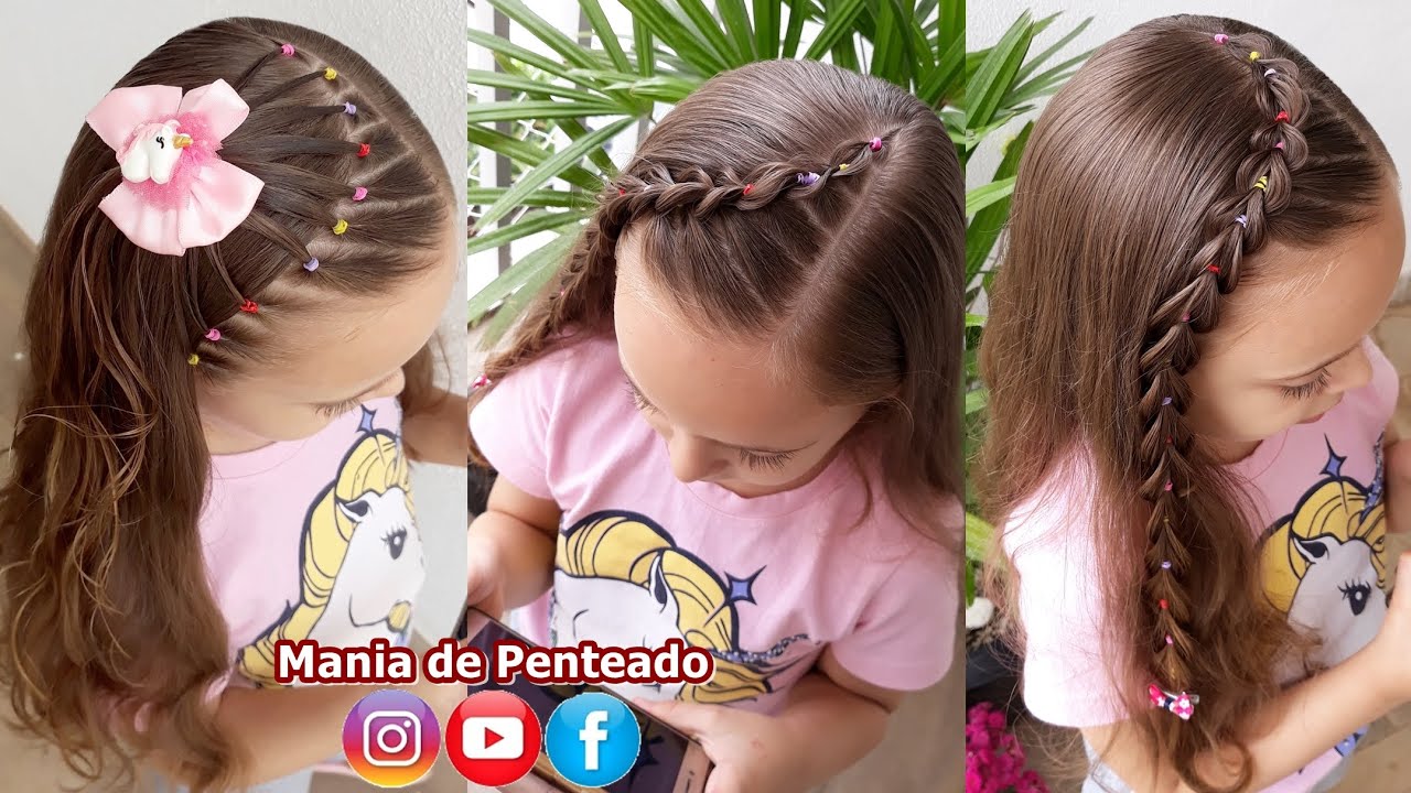 Penteado Infantil lateral com ligas coloridas em amarração ou trança falsa  - thptnganamst.edu.vn