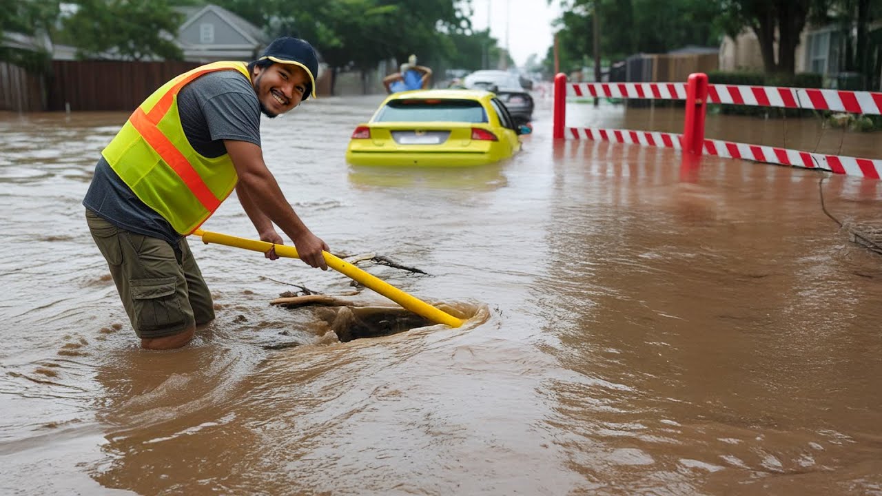 Extreme Flood Cleanup Street Drain Gets Massive Unclogging!