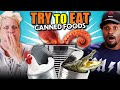 Try To Eat Challenge - Canned Food! (Alligator, Bread, Quail Eggs, Squid)
